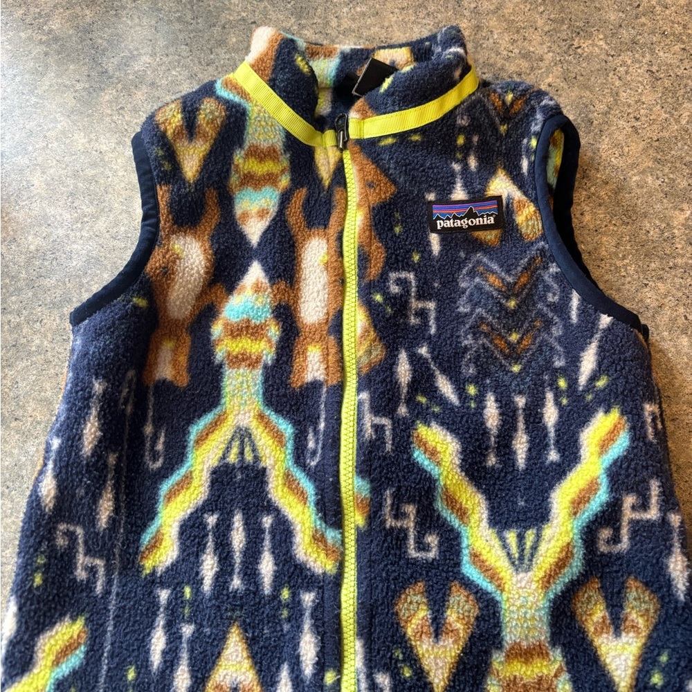 Patagonia Navy and Yellow Patterned Fleece Vest